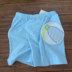 Busy Bee Smocks New Light Blue Shorts with Colorful Seersucker Beach Ball pocket
